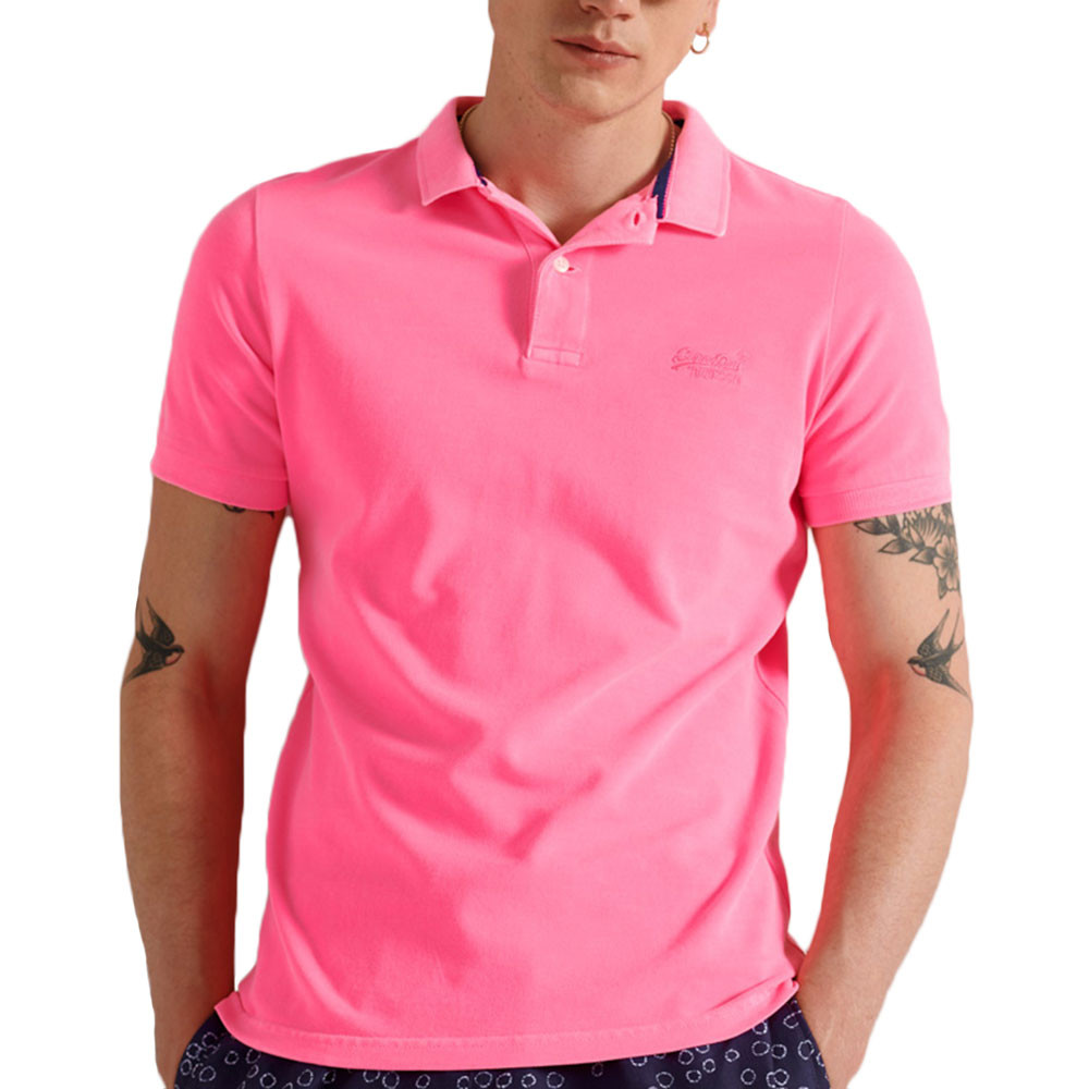 Classic Vintage Destroy Polo Mc Homme SUPERDRY ROSE pas cher