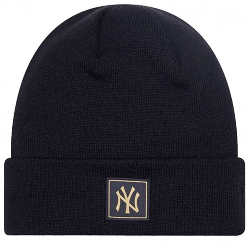 Metallic Badge Cuff Knit Bonnet Adulte