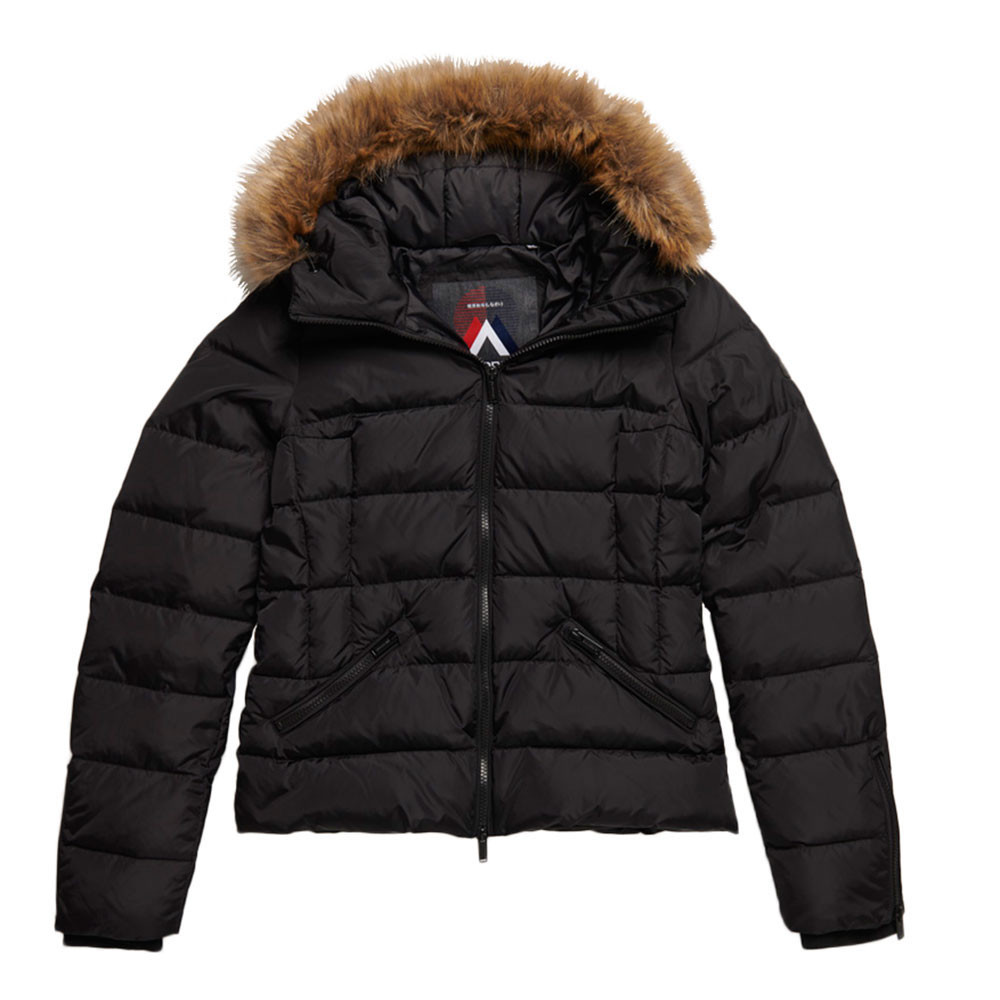 Premium Down Luxe Fayx Fur Doudoune Femme SUPERDRY NOIR pas cher Doudounes femme SUPERDRY discount